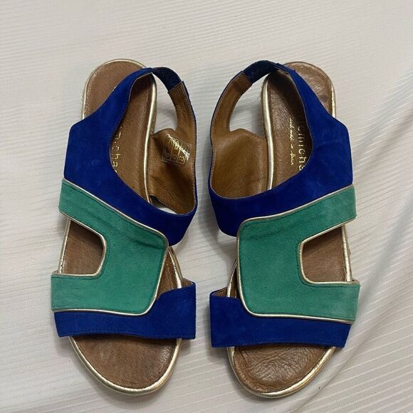 Eric Michael Blue Green Sandals Size 38 US 7 - Picture 1 of 9